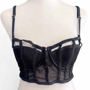 Black Strappy Bustier Crop Top - Women Intimates
